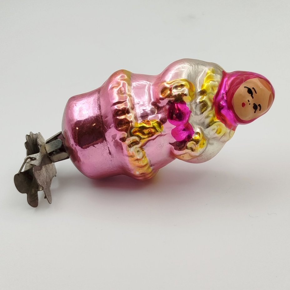 Игрушка елочная на прищепке "Мачеха" из сказки "Морозко", стекло, роспись, металл, Завод стеклянных ёлочных украшений и оптических изделий, г. Москва, СССР, 1950-1960 гг.