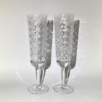 Набор из 2-х фужеров с рельефным декором, хрусталь, алмазная грань, СССР, 1970-1990 гг.