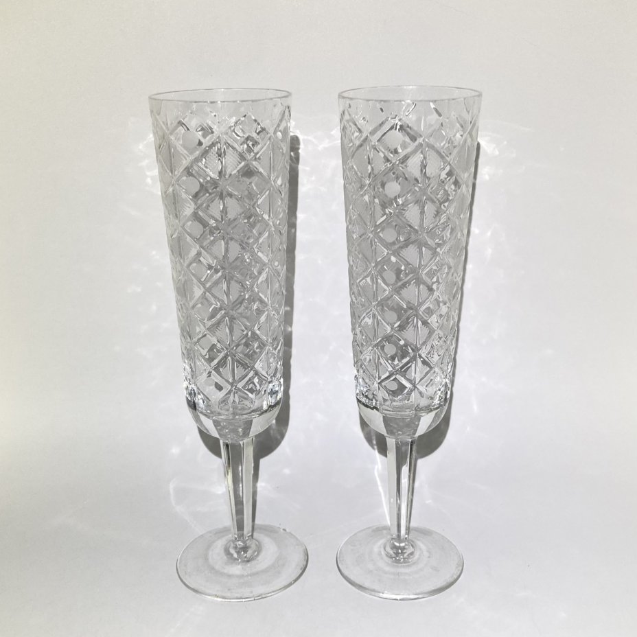 Набор из 2-х фужеров с рельефным декором, хрусталь, алмазная грань, СССР, 1970-1990 гг.