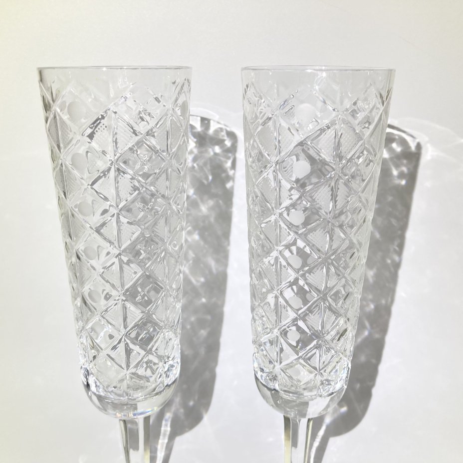 Набор из 2-х фужеров с рельефным декором, хрусталь, алмазная грань, СССР, 1970-1990 гг.