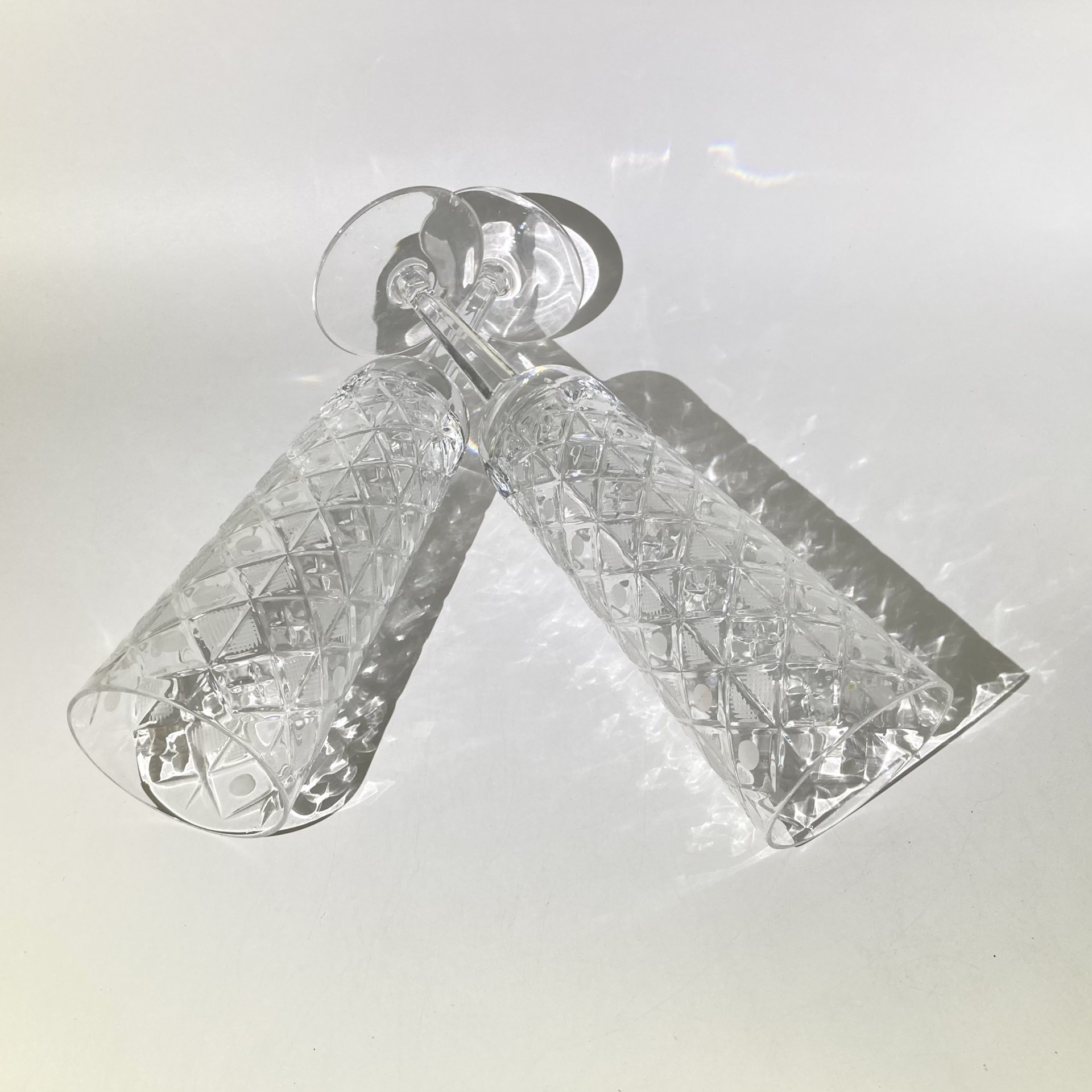 Набор из 2-х фужеров с рельефным декором, хрусталь, алмазная грань, СССР, 1970-1990 гг.