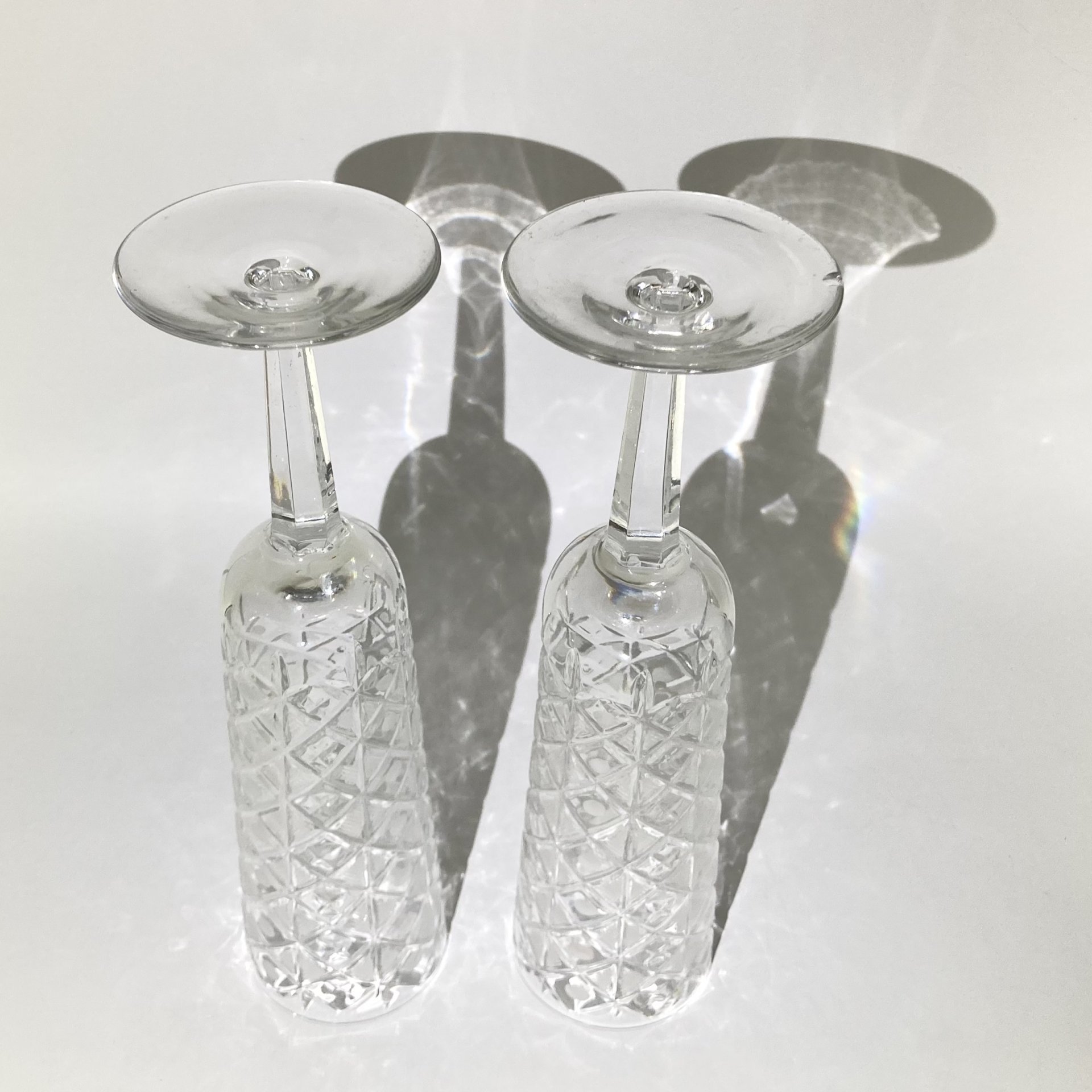 Набор из 2-х фужеров с рельефным декором, хрусталь, алмазная грань, СССР, 1970-1990 гг.
