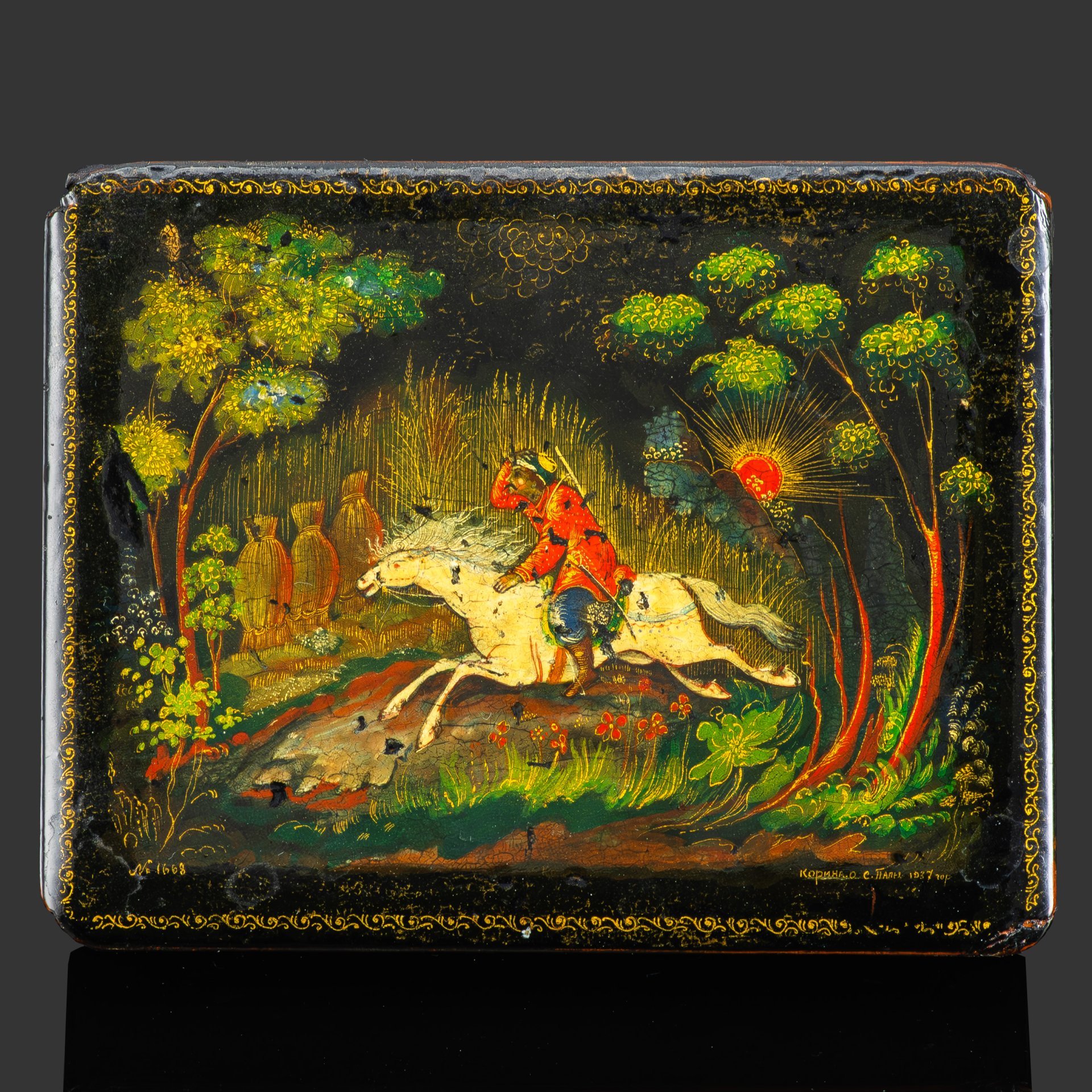 Шкатулка "Красный рассвет" (предположительно Степан Разин), автор О. Корина