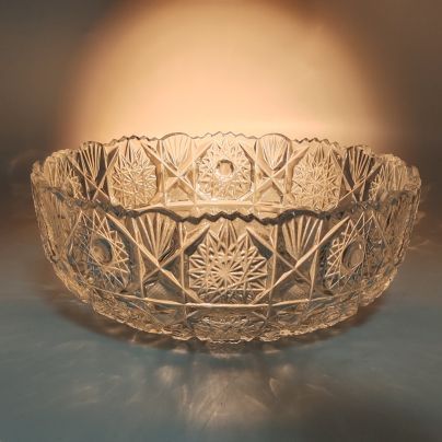 Фруктовница (салатник) с рельефным резным декором, хрусталь, алмазная грань, СССР, 1970-1990 гг.