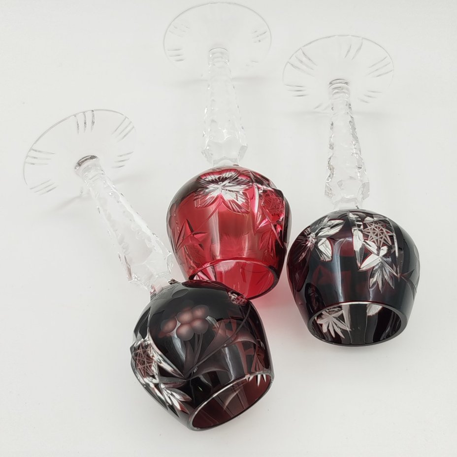 Набор бокалов (рюмок) для крепленых вин на 3 персоны, с резным декором