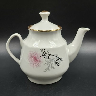 Чайник заварочный с цветочным декором, фарфор, деколь, золочение, Рижский фарфорово-фаянсовый завод, СССР, 1960-1980 гг.
