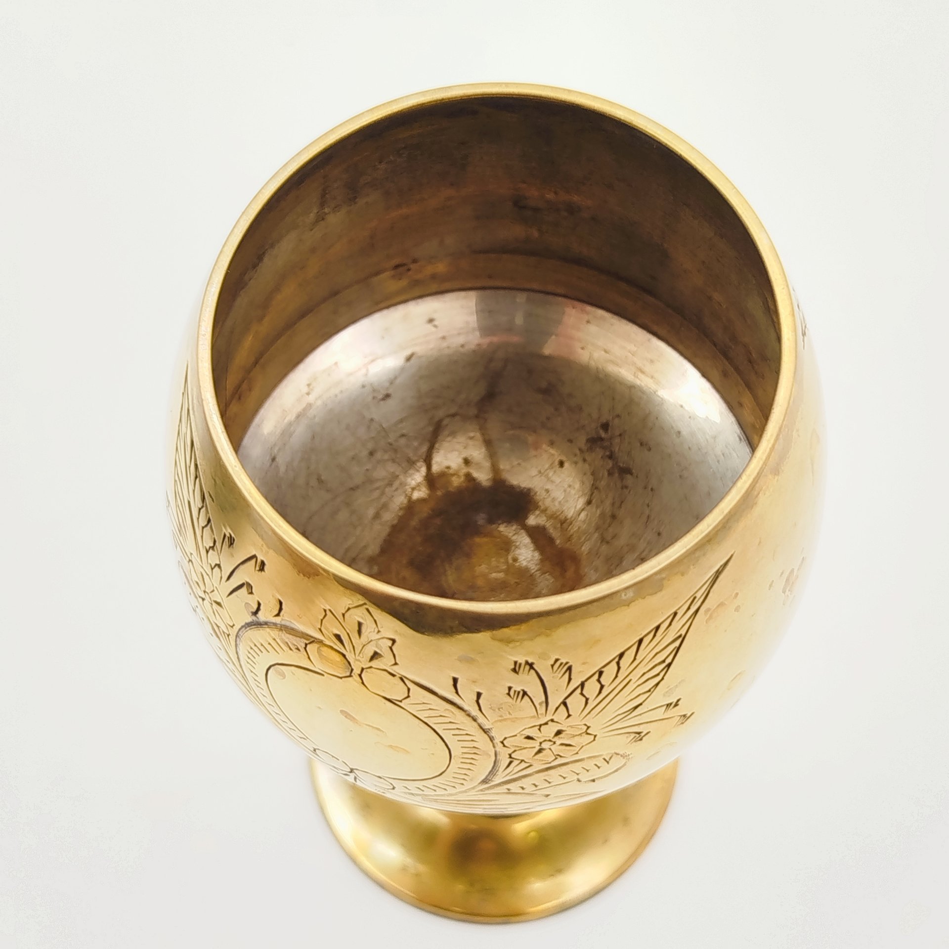 Кубок (бокал) декоративный с растительным декором в восточном стиле, латунь, гравировка, серебрение, Индия, 1970-1990 гг.