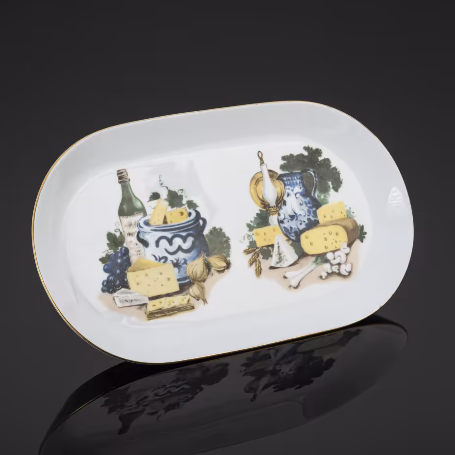 Блюдо для подачи сыра, фарфор, деколь, золочение, Kahla, ГДР, 1957-1980 гг., Kahla