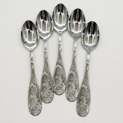 Набор чайных ложек с цветочным декором, металл, Россия, 1980-2000 гг.