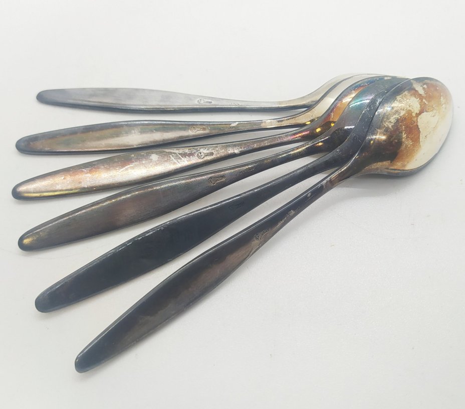Набор чайных ложек с геометрическим узором на 6 персон, Кольчугинский завод цветных металлов