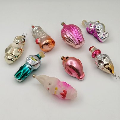 Набор из 8-ми ёлочных игрушек разной формы и размера