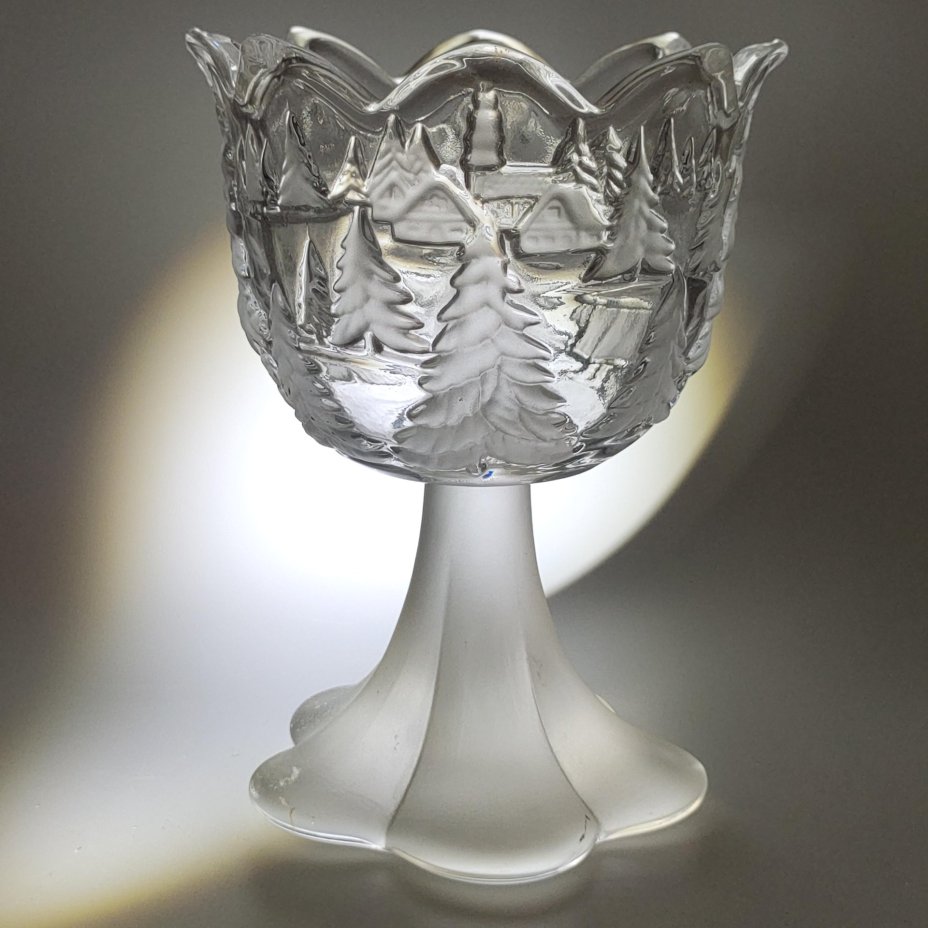 Ваза (подсвечник) с рельефным изображением зимнего леса, стекло, пресс, матирование, Walther Glas, Германия, 1980-2000 гг.