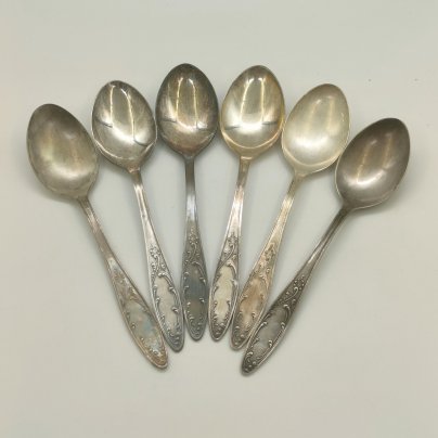 Набор из шести столовых ложек "Пламя", мНЦ (медь-никель-цинк), Кольчугинский завод цветных металлов, СССР, 1960-1990 гг.