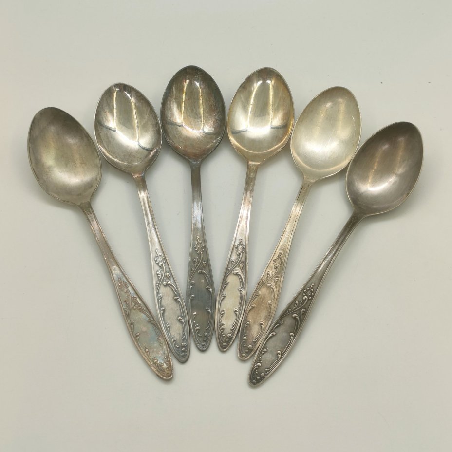 Набор из шести столовых ложек "Пламя", мНЦ (медь-никель-цинк), Кольчугинский завод цветных металлов, СССР, 1960-1990 гг.