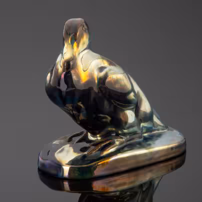 Статуэтка "Сидящая утка" с уникальной глянцевой глазурью  Grès de Rambervillers, Art Nouveau Glazed Ceramic