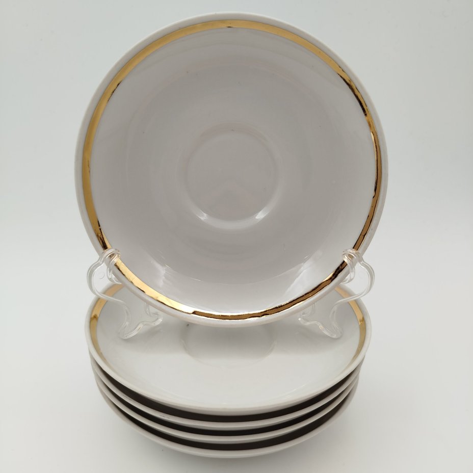 Набор кофейных пар с надписью "Кафе" на 5 персон, фарфор, золочение, Дмитровский фарфоровый завод (ДФЗ Вербилки), СССР, 1968-1991 гг.