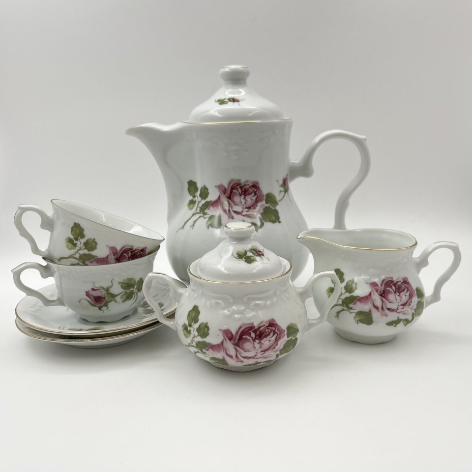 Набор кофейный на 2 персоны "Роза" (7 предметов), фарфор, деколь, золочение, Karolina (Фарфоровая мануфактура «Каролина», Польша), Польша, 1980-1990 гг.
