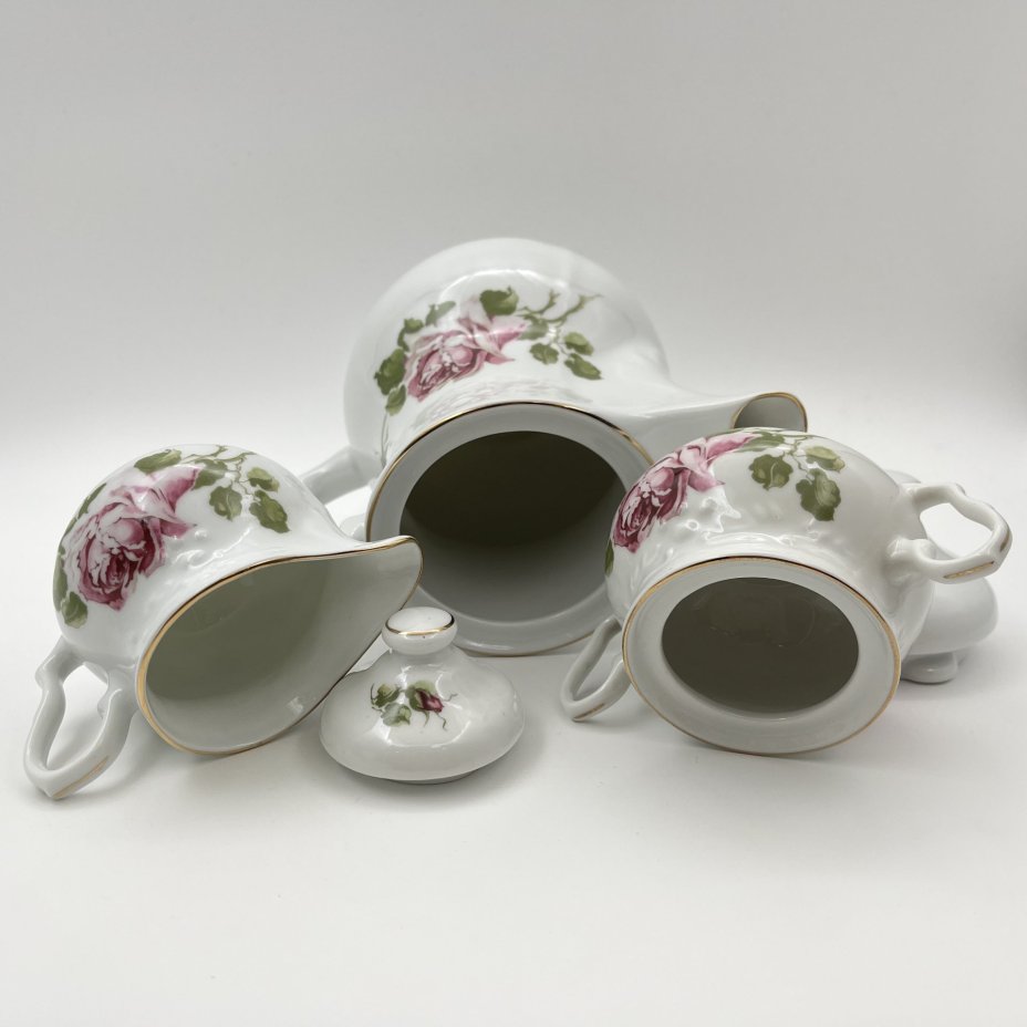 Набор кофейный на 2 персоны "Роза" (7 предметов), фарфор, деколь, золочение, Karolina (Фарфоровая мануфактура «Каролина», Польша), Польша, 1980-1990 гг.