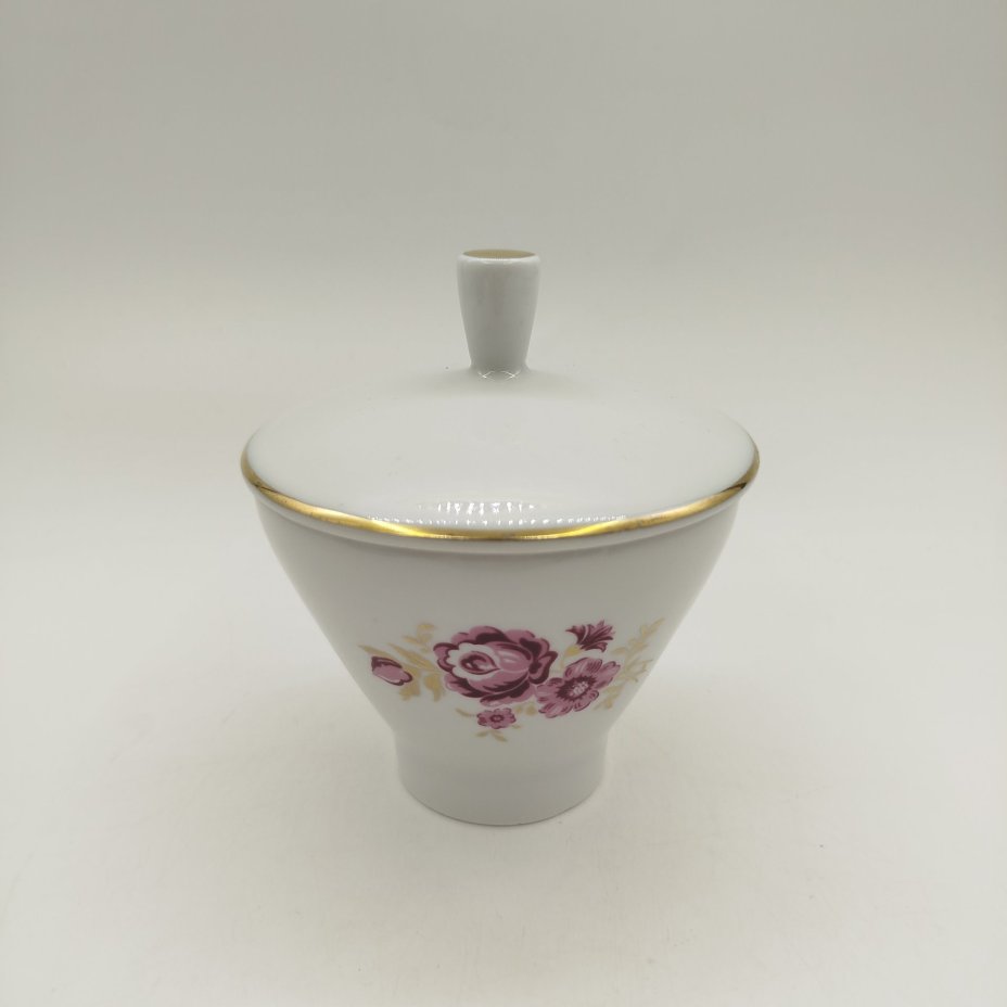 Сахарница с цветочным декором, фарфор, деколь, золочение, Freiberger Porzellan, ГДР, 1970-1990 гг.