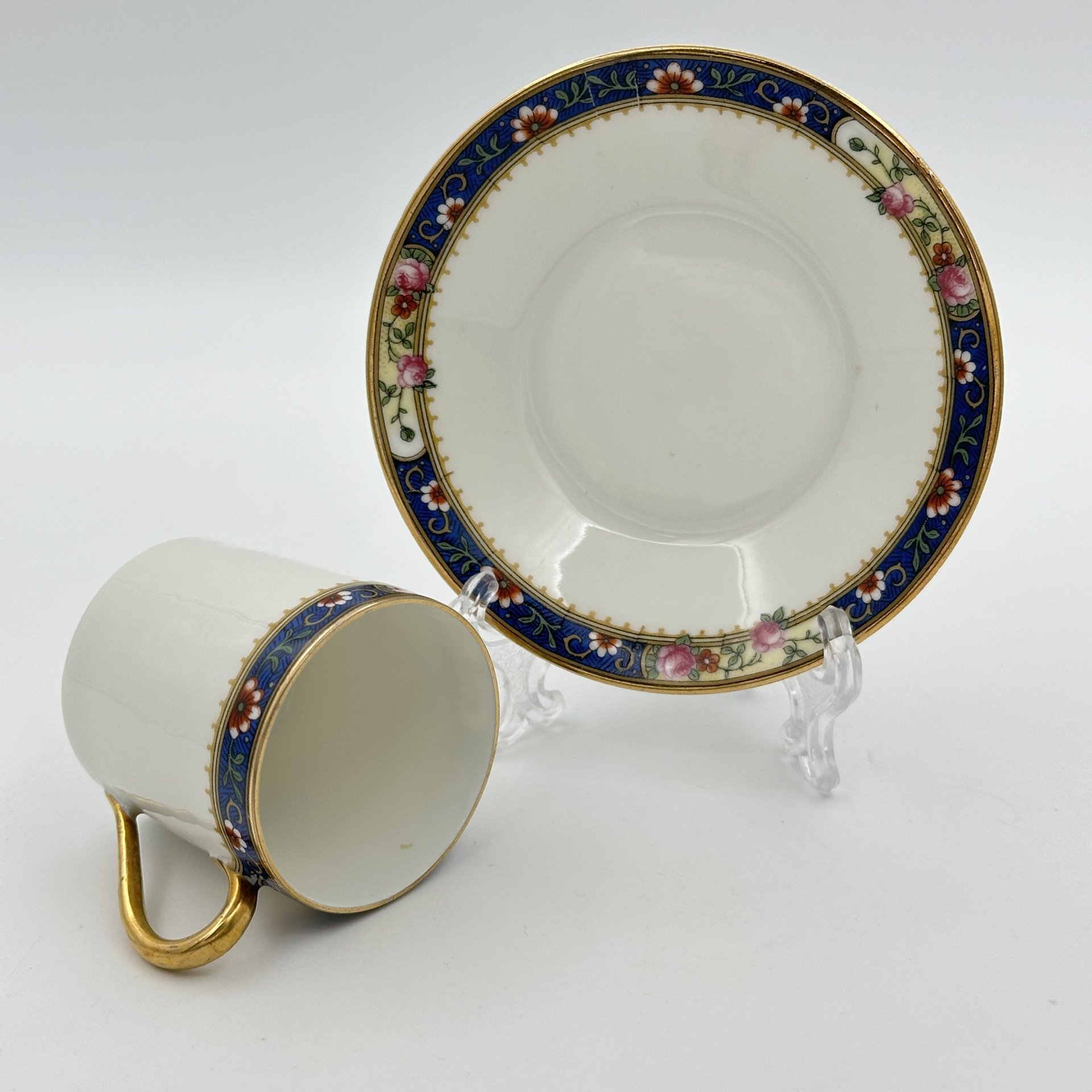 Кофейная пара с цветочным декором, фарфор, деколь, золочение, Haviland, Limoges France, Haviland