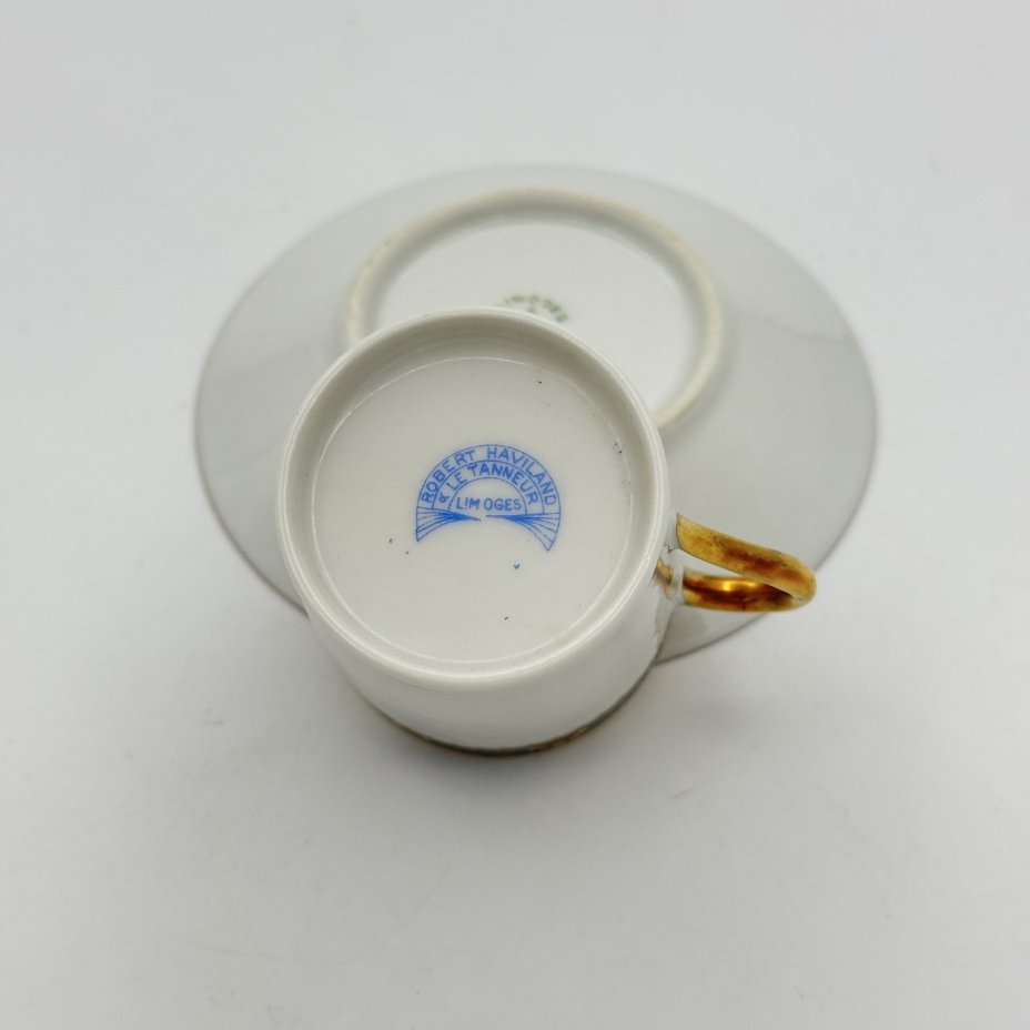 Кофейная пара с цветочным декором, фарфор, деколь, золочение, Haviland, Limoges France, Haviland