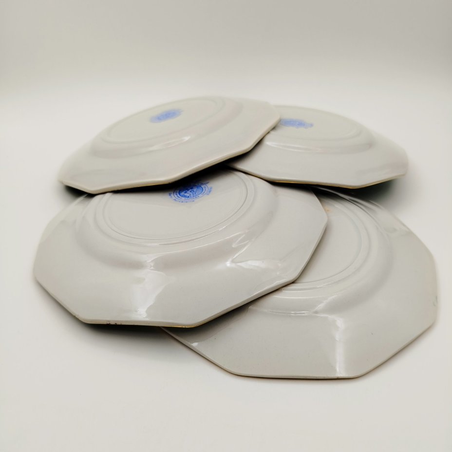 Набор десертных тарелок с цветочным декором на 6 персон, St.Amand, фаянс, деколь, крытье, золочение, Франция, 1970-1990 гг.