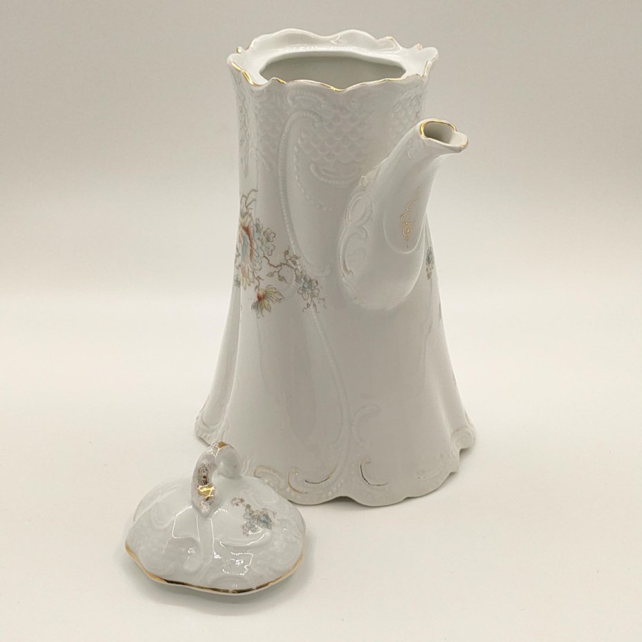 Чайник с цветочным рельефным декором (под реставрацию), фарфор, деколь с подрисовкой, золочение, Weimar Porzellan (Веймарский фарфор), Германия, 1905-1924 гг.