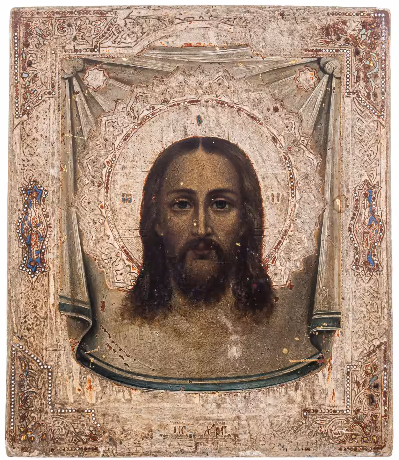 Икона "Спас Нерукотворный", дерево, темпера, Российская Империя, 1850-1900 гг.