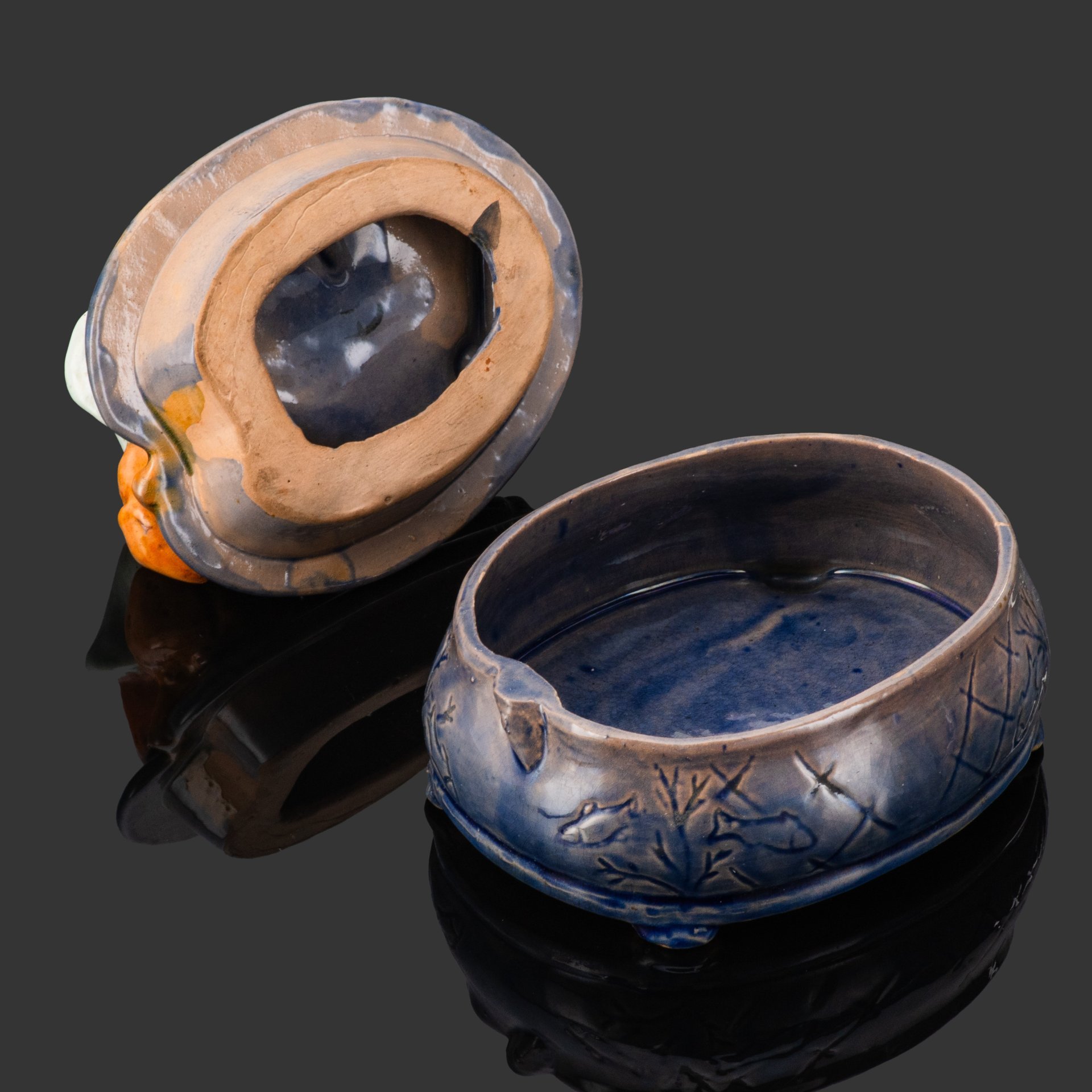 Шкатулка "Буратино на кувшинке", фаянс, крытье, роспись, СССР, 1950-1960 гг.