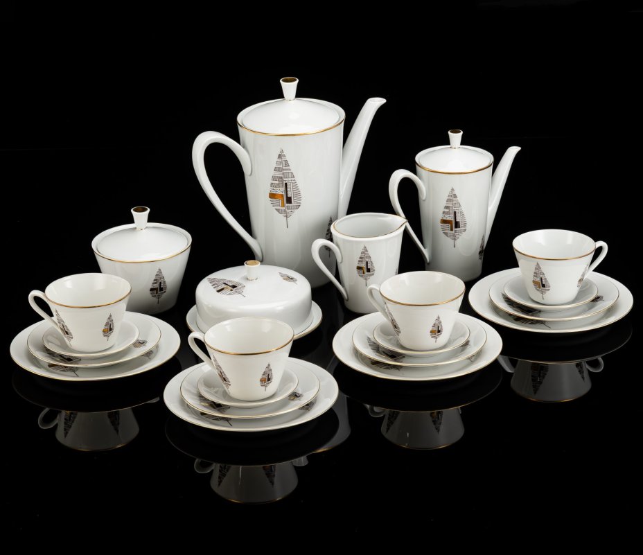 Сервиз чайный с декором в виде геометризированных листьев на 4 персоны (21 предмет)