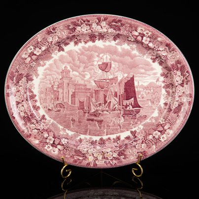 Блюдо с изображением корабля в гавани "Ferrara", Etruria Wedgwood (JOSIAH WEDGWOOD & SONS), Wedgwood