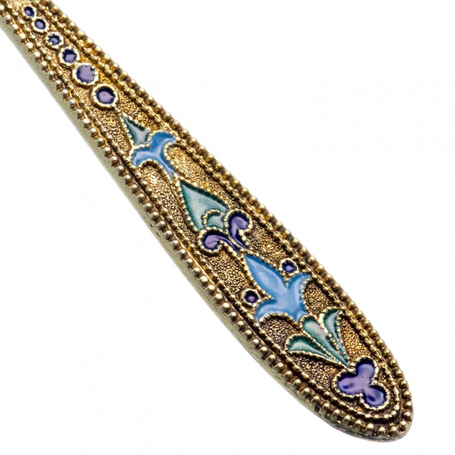 Ложка  кофейная , серебро 875 пр. с эмалью, золочение, Ленинградская ювелирная фабрика, СССР, 1956 г.