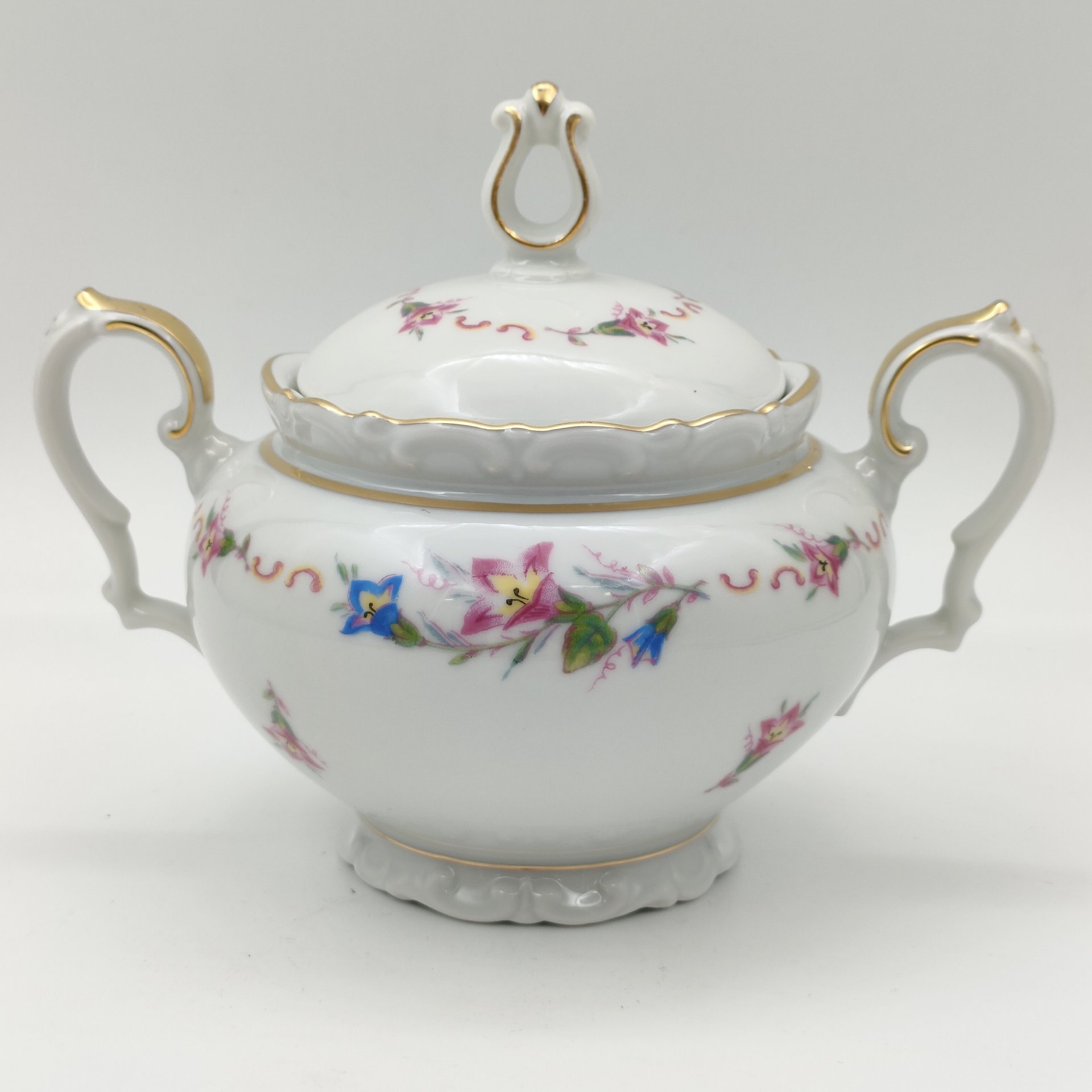 Сахарница с цветочным декором, фарфор, деколь, золочение, Kahla, Германия, 1937-1956 гг.