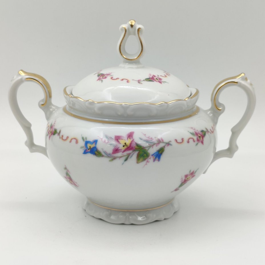 Сахарница с цветочным декором, фарфор, деколь, золочение, Kahla, Германия, 1937-1956 гг.