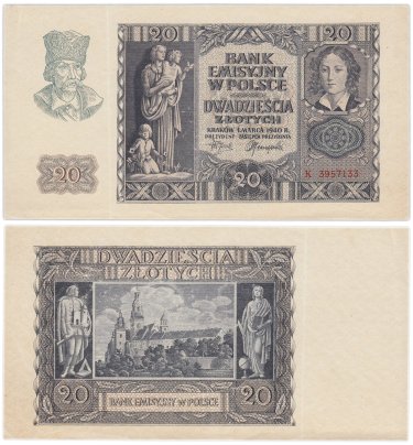 Польша 20 злотых 1940 год