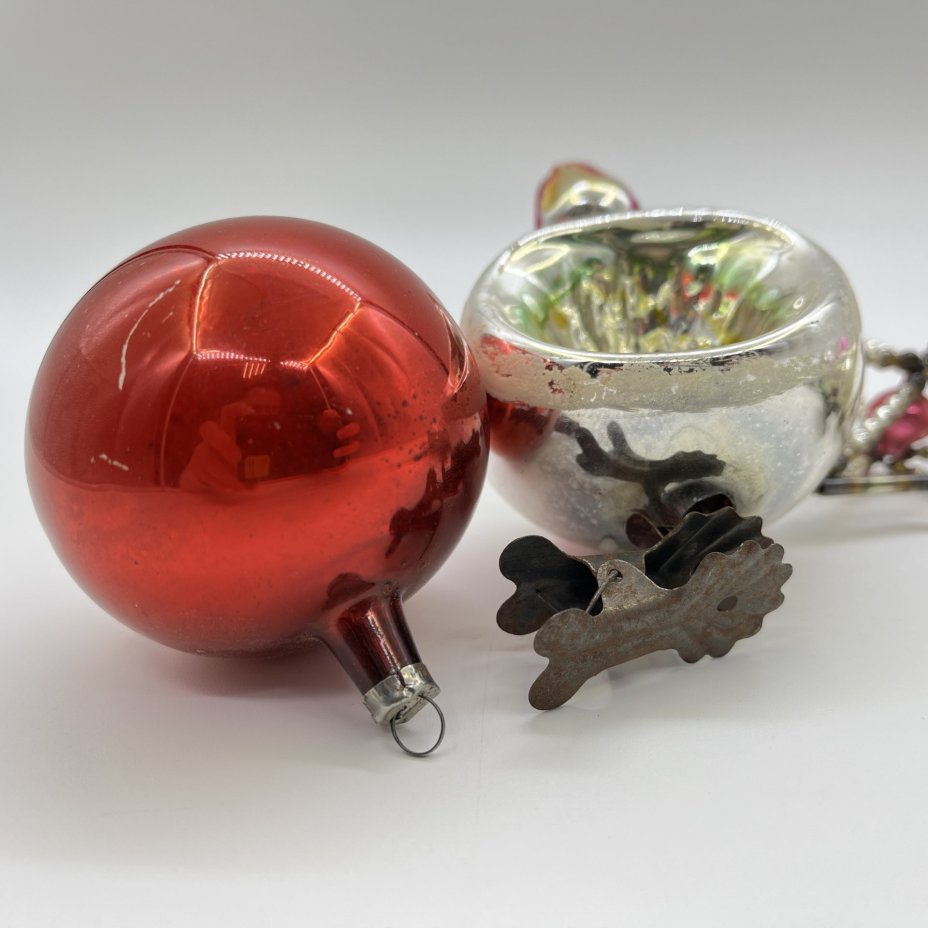 Набор из 5-ти винтажных ёлочных игрушек различных форм и расцветок