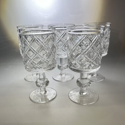 Набор из пяти бокалов (фужеров) из сервиза "Новогодний", автор Л.О. Юрген, хрусталь, алмазная грань, Ленинградский завод художественного стекла (ЛЗХС), СССР, 1970-1990 гг.