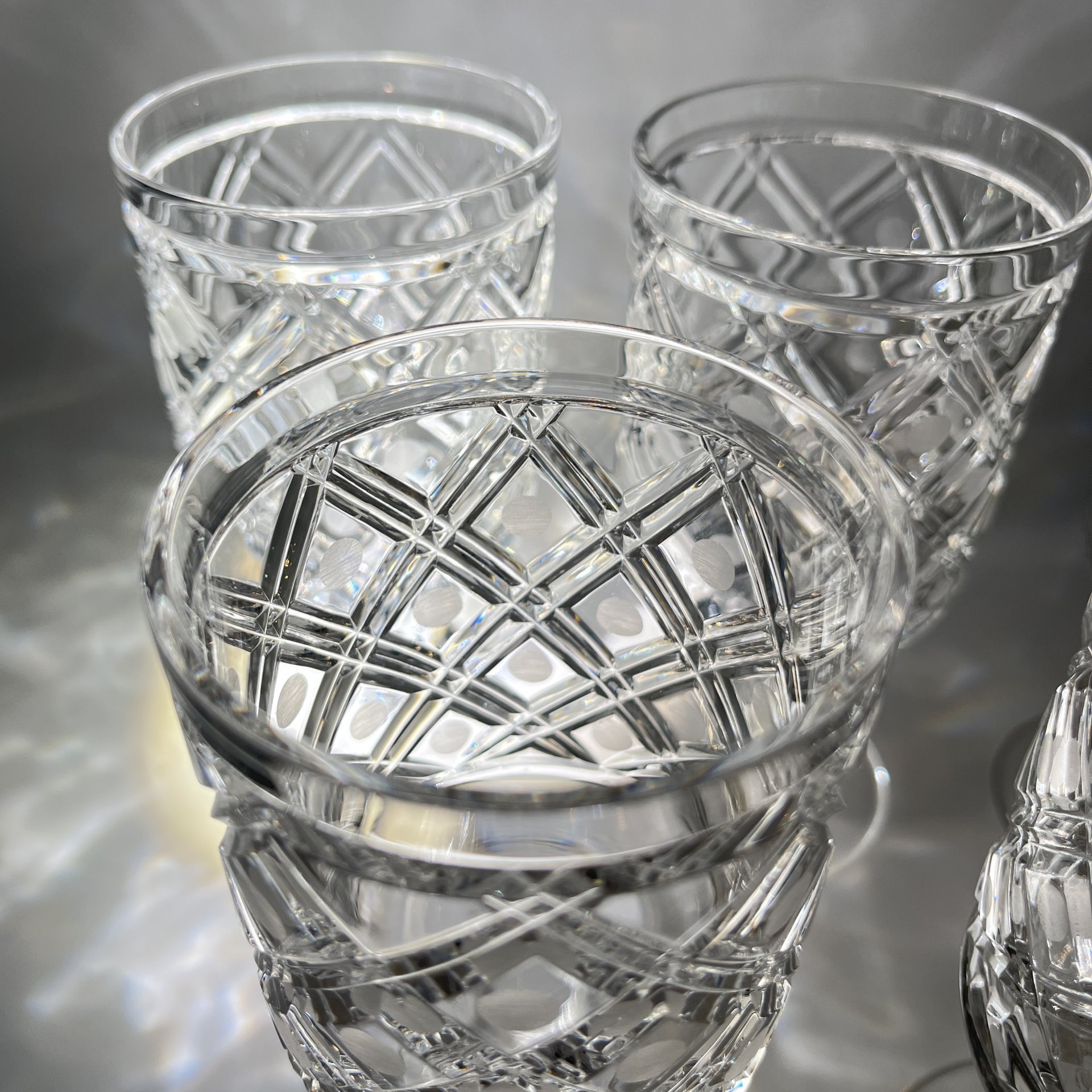 Набор из пяти бокалов (фужеров) из сервиза "Новогодний", автор Л.О. Юрген, хрусталь, алмазная грань, Ленинградский завод художественного стекла (ЛЗХС), СССР, 1970-1990 гг.