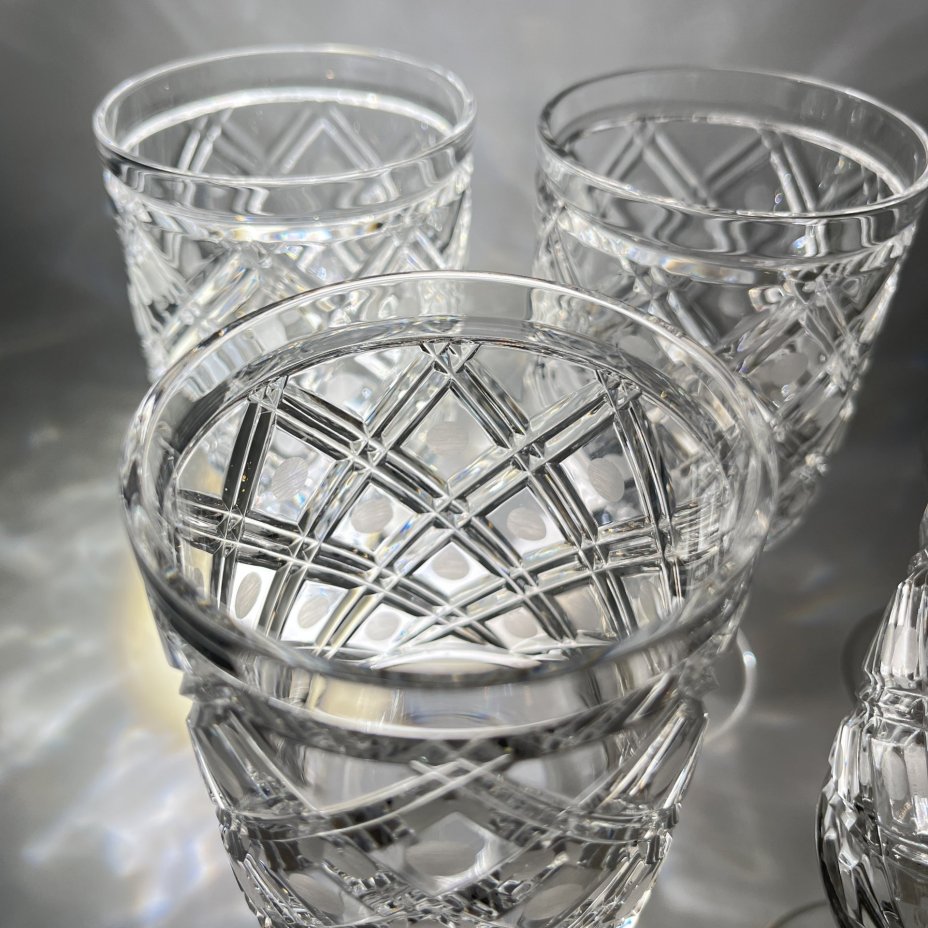 Набор из пяти бокалов (фужеров) из сервиза "Новогодний", автор Л.О. Юрген, хрусталь, алмазная грань, Ленинградский завод художественного стекла (ЛЗХС), СССР, 1970-1990 гг.