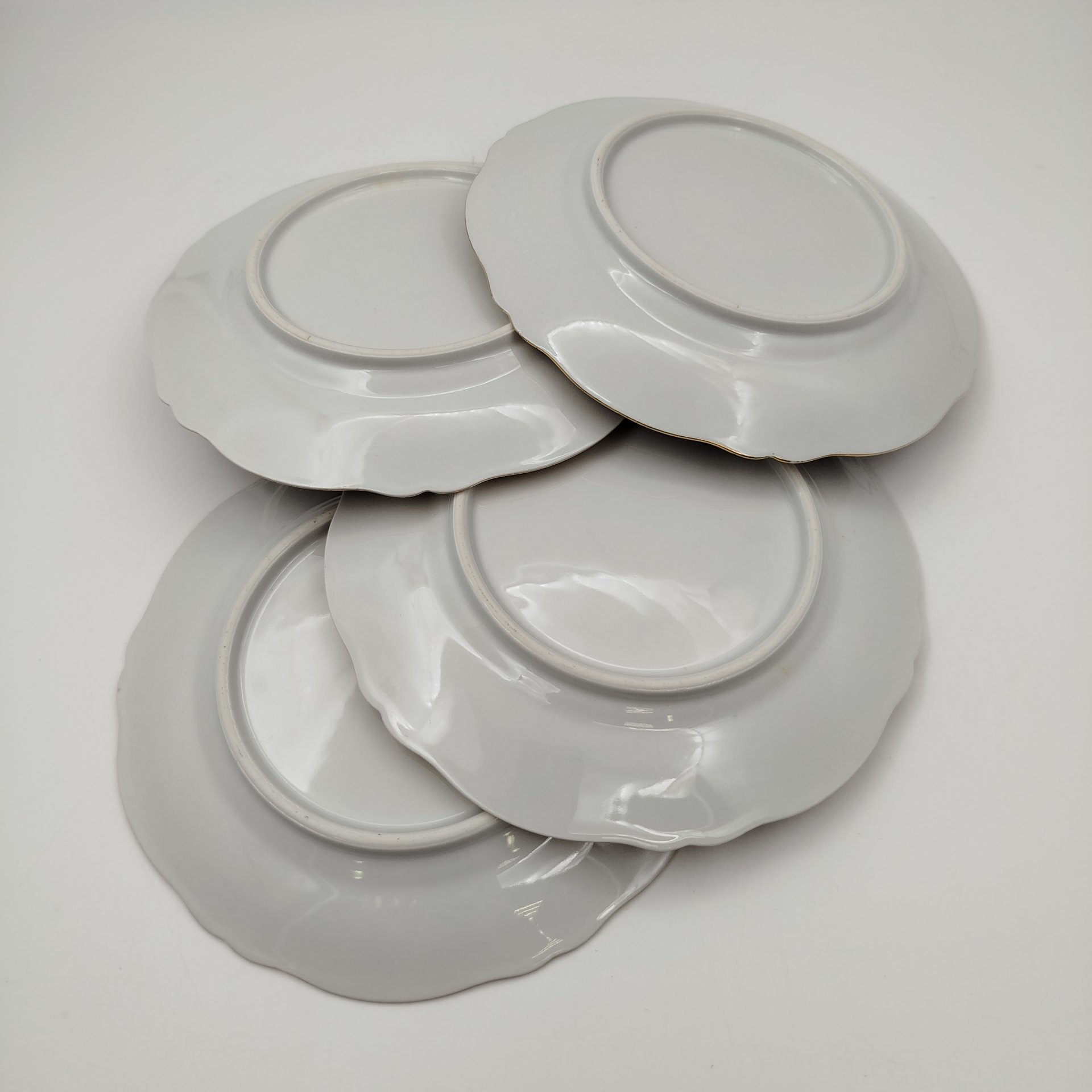 Набор десертных тарелок с синем кантом на 4 персоны, фарфор, крытье, золочение, Западная Европа, 1950-1970 гг.