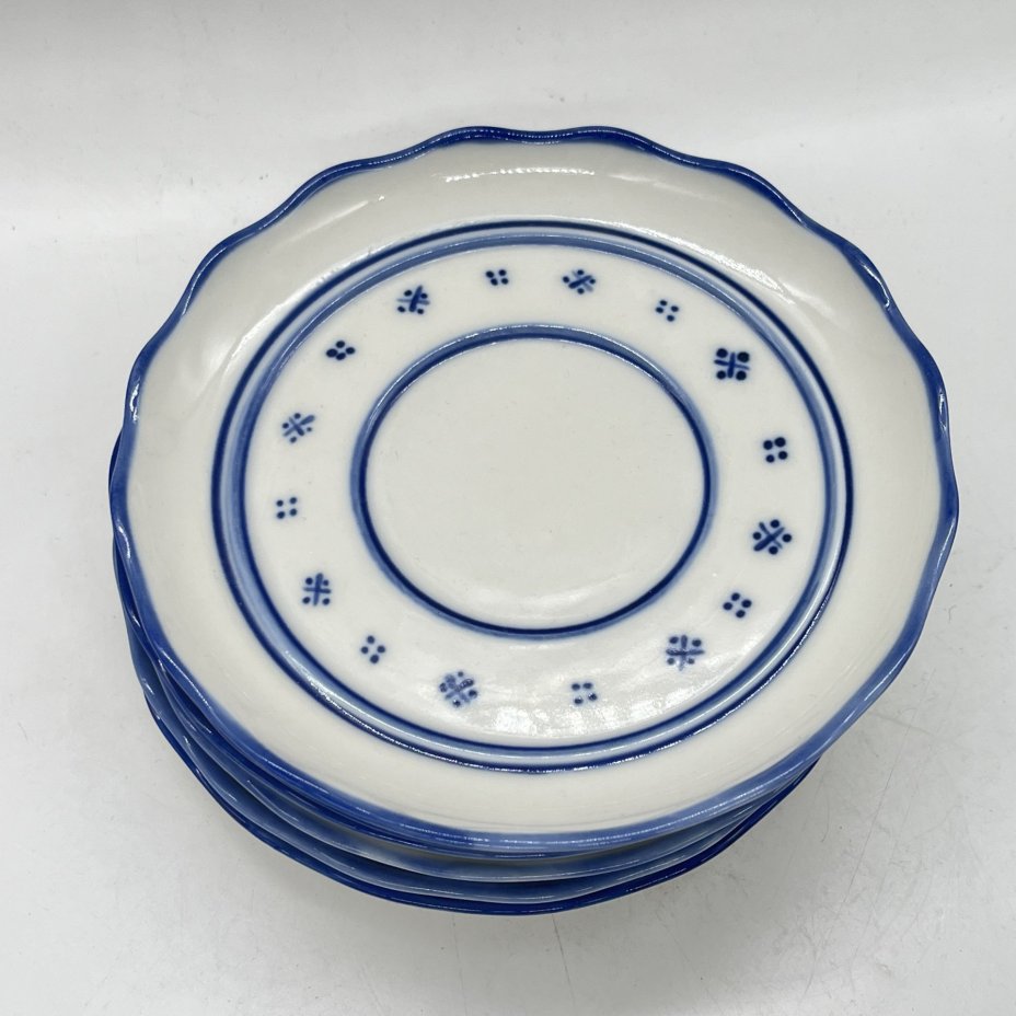 Набор из 6 десертных тарелок/блюдец с расписным декором, А. Рогово, И. Булычева, Гжель