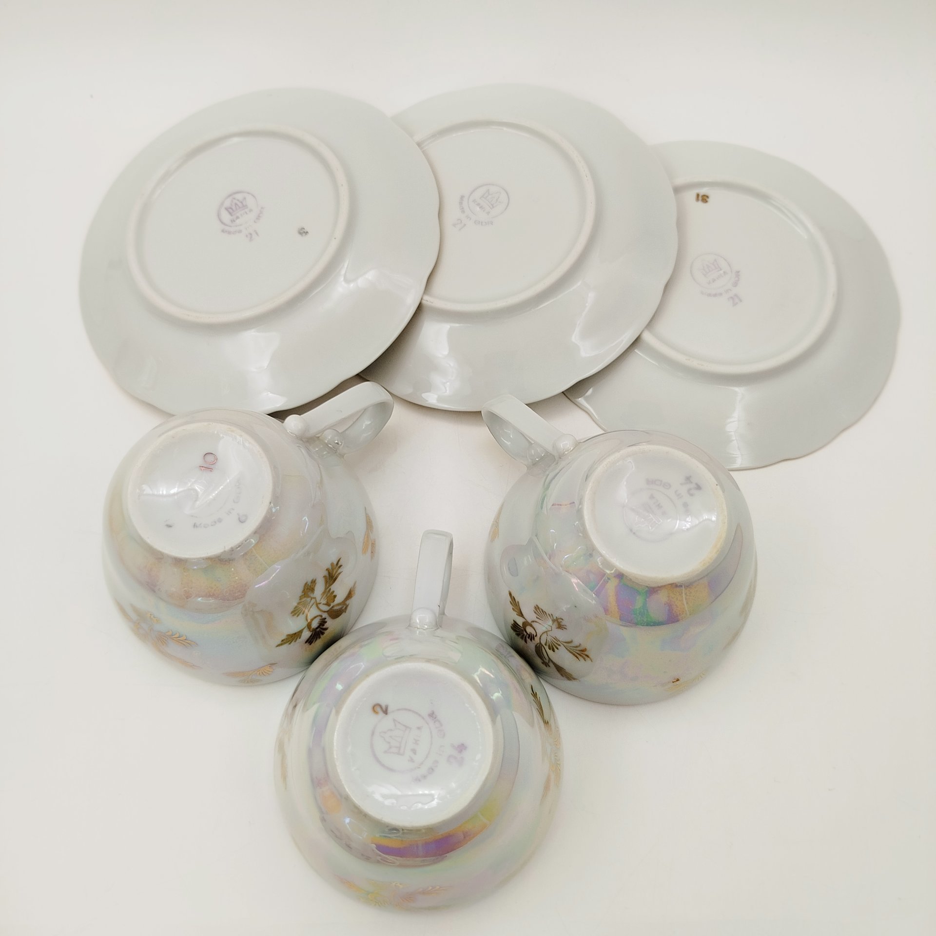 Сервиз чайный "Мадонна" на 5 персон (13 предметов), фарфор, деколь, люстр, золочение, Kahla, ГДР, 1967-1987 гг.