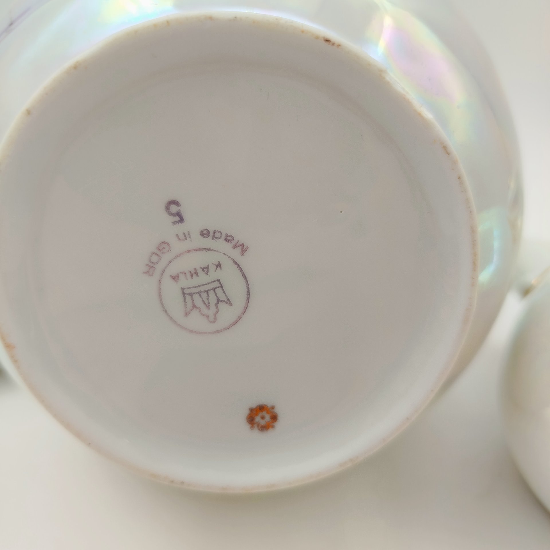 Сервиз чайный "Мадонна" на 5 персон (13 предметов), фарфор, деколь, люстр, золочение, Kahla, ГДР, 1967-1987 гг.