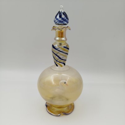 Графин (штоф) "Лебедь" с фигуркой внутри, Ламповый завод, цветное стекло, выдувание, люстр, СССР, 1960-1980 гг.