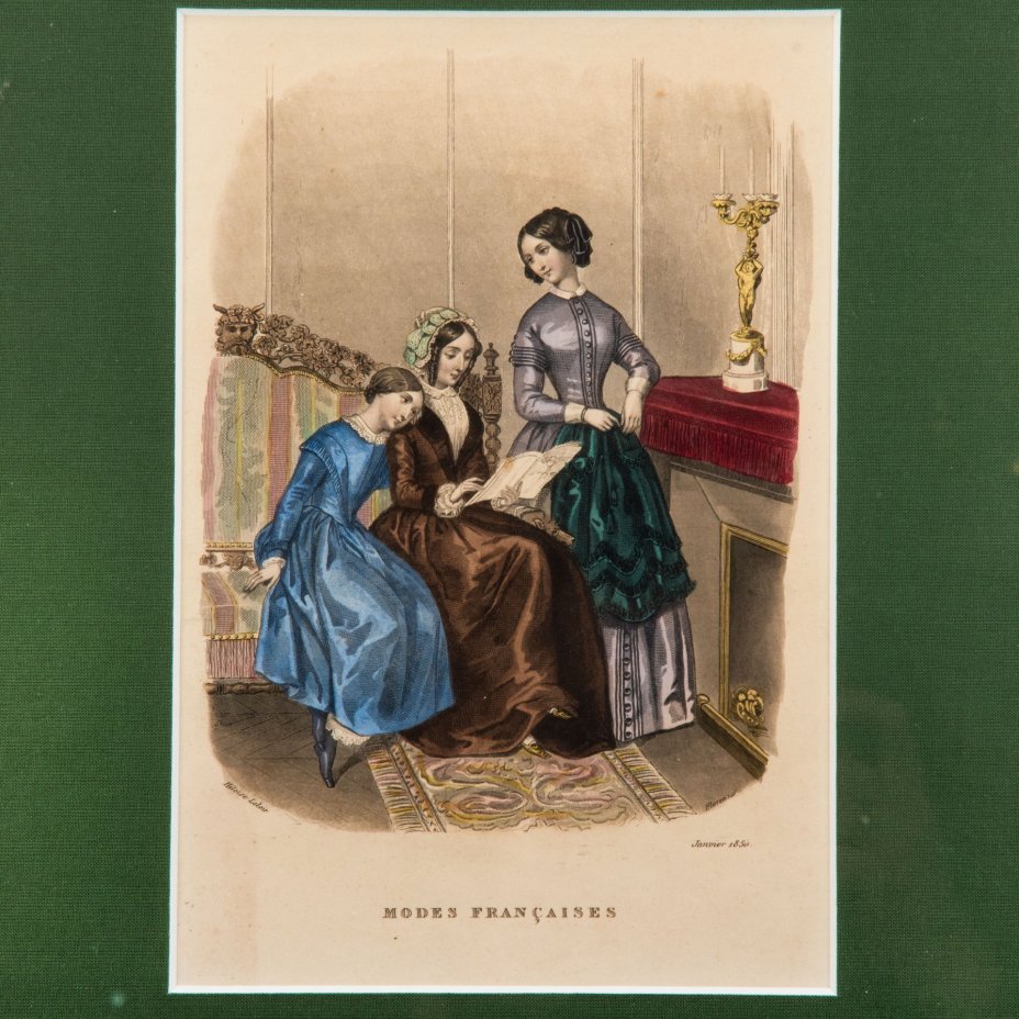 Иллюстрация к французскому журналу мод "Modes Francaises", выпуск январь 1850 года, автор Элоиза Лелуар (Heloise Leloir)