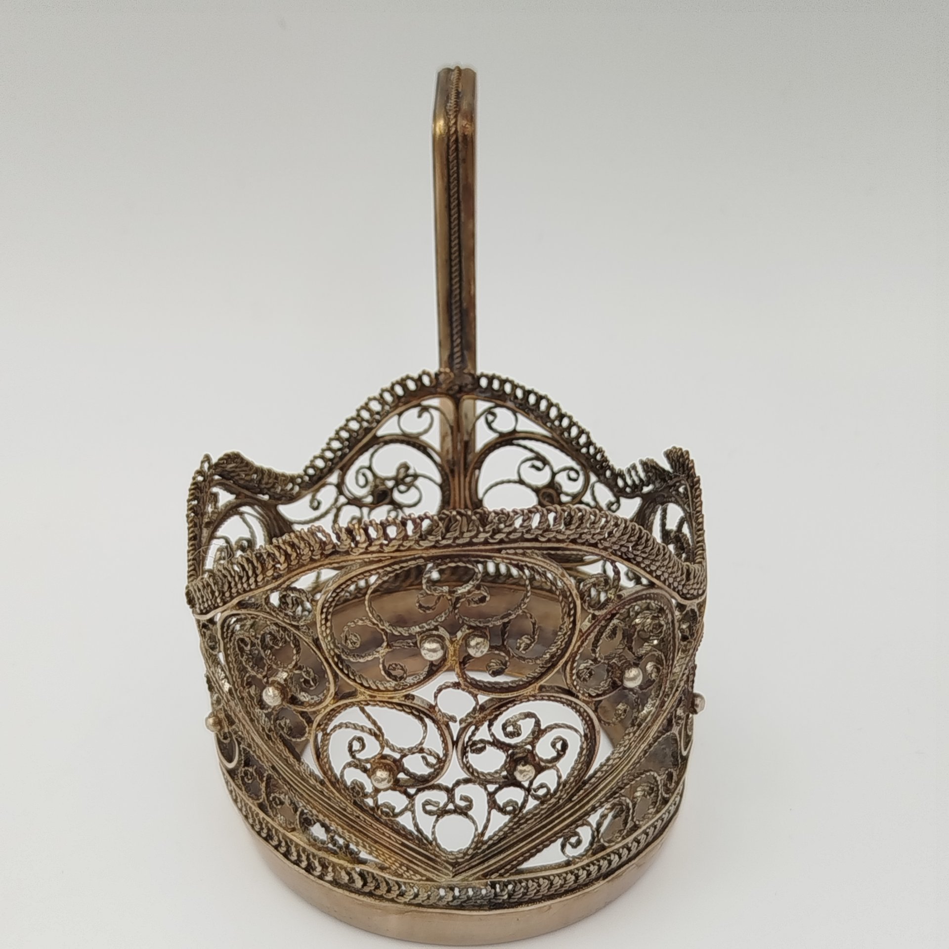 Подстаканник ажурный с цветочным декором, мельхиор (медь-никель), скань, Мстерский завод художественных изделий «Ювелир», СССР, 1956 г.