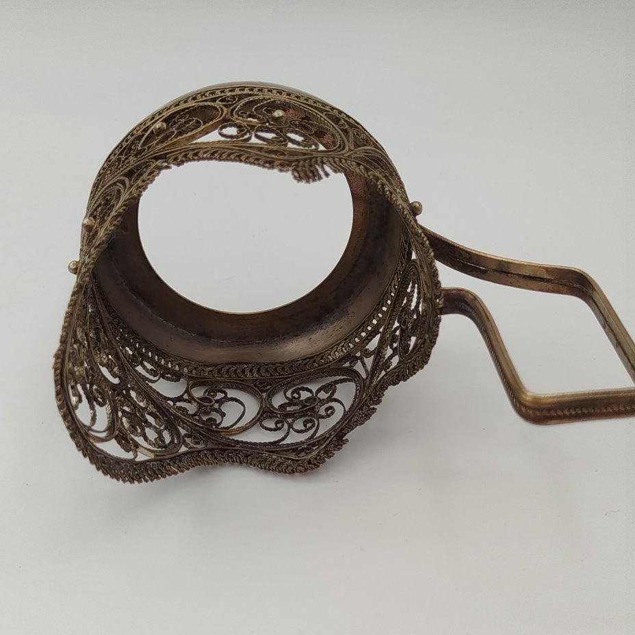 Подстаканник ажурный с цветочным декором, мельхиор (медь-никель), скань, Мстерский завод художественных изделий «Ювелир», СССР, 1956 г.