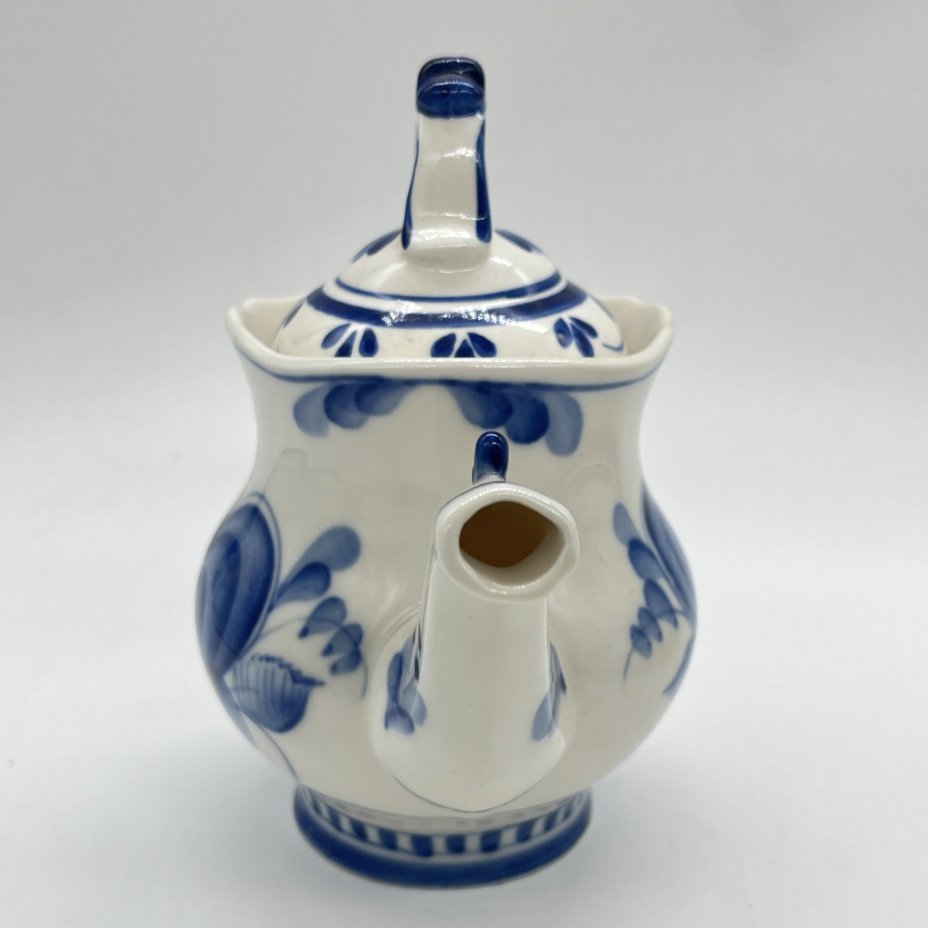 Чайник миниатюрный заварочный с расписным цветочным декором (крышка в подборе), Гжель