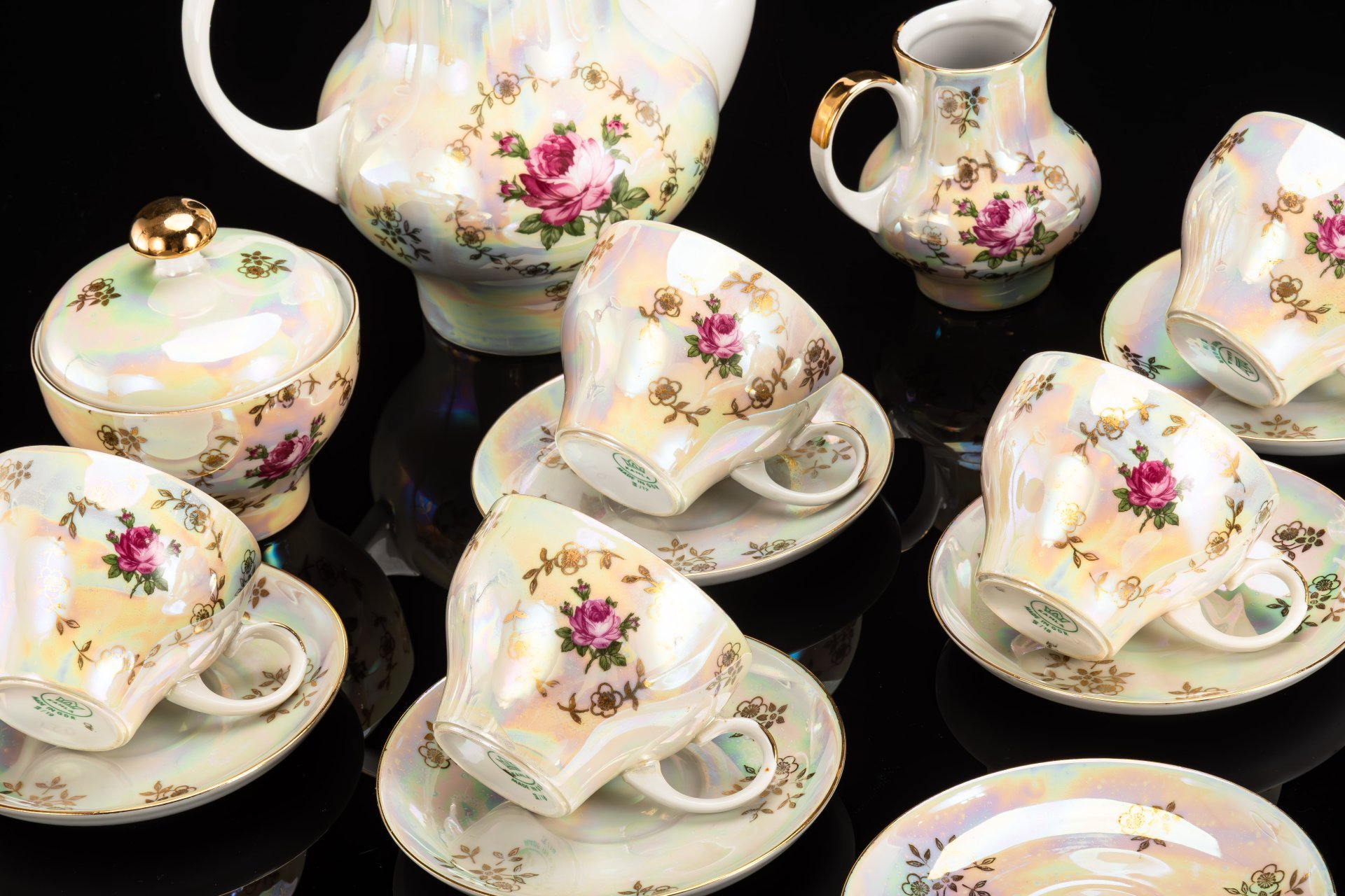 Кофейный сервиз с цветочным декором на 5 персон (14 предметов)