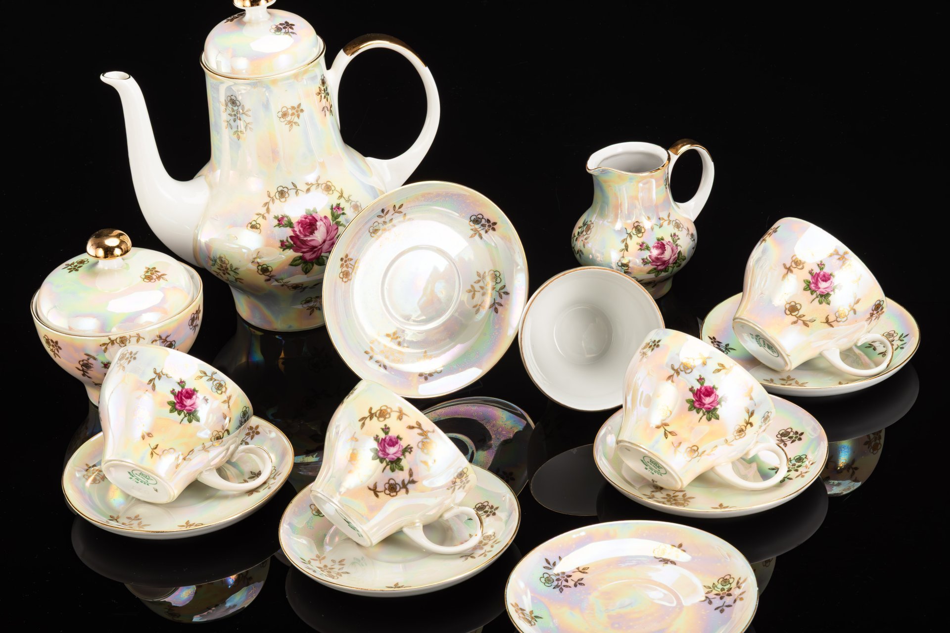 Кофейный сервиз с цветочным декором на 5 персон (14 предметов)